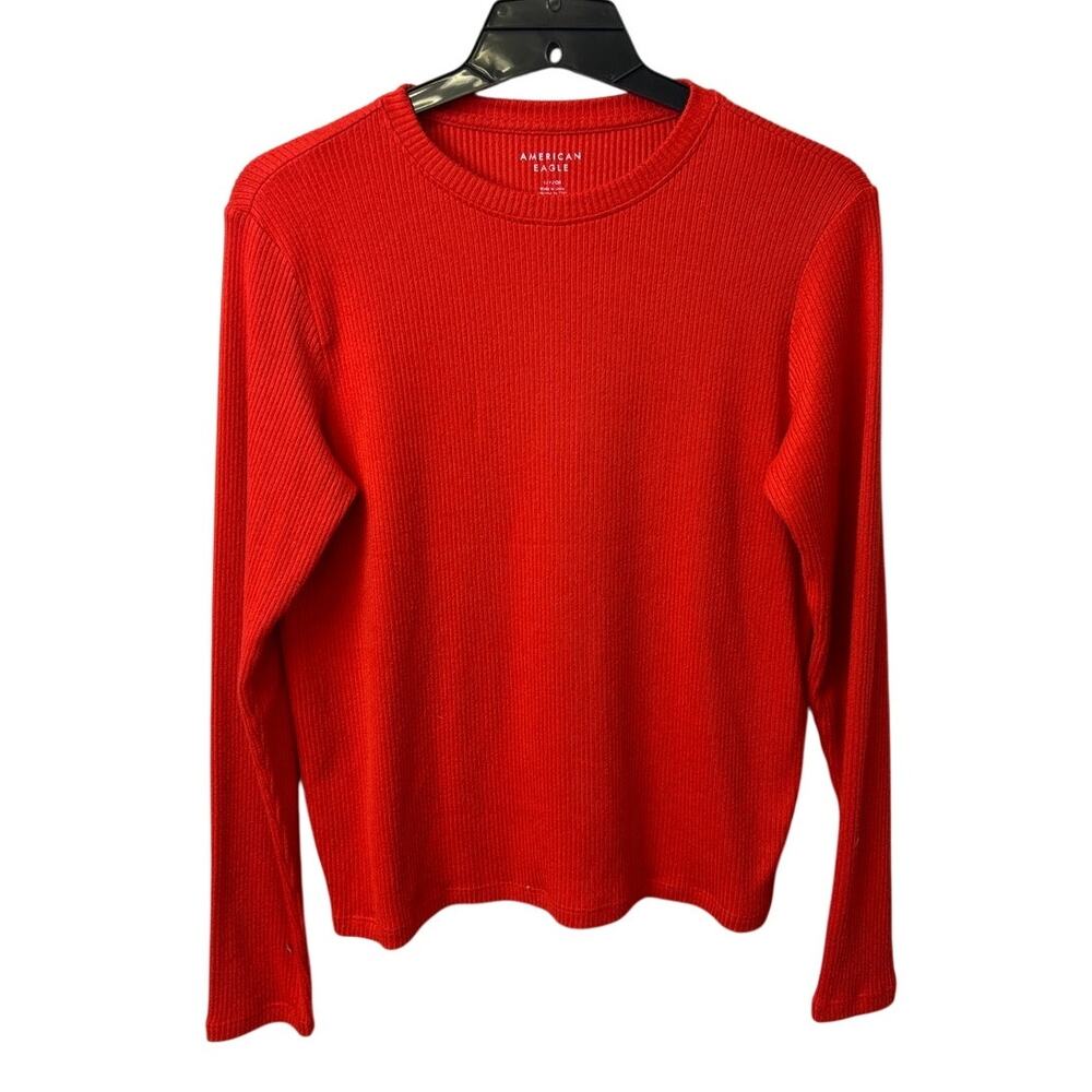 New American Eagle Womens Small Orange Ribbed Long Sleeve Crew Neck Sweater